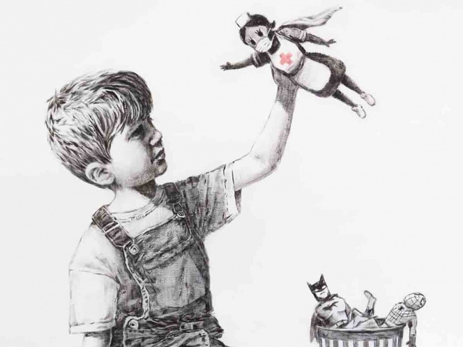 Banksy retrata como heroínas a las enfermeras en su nueva obra