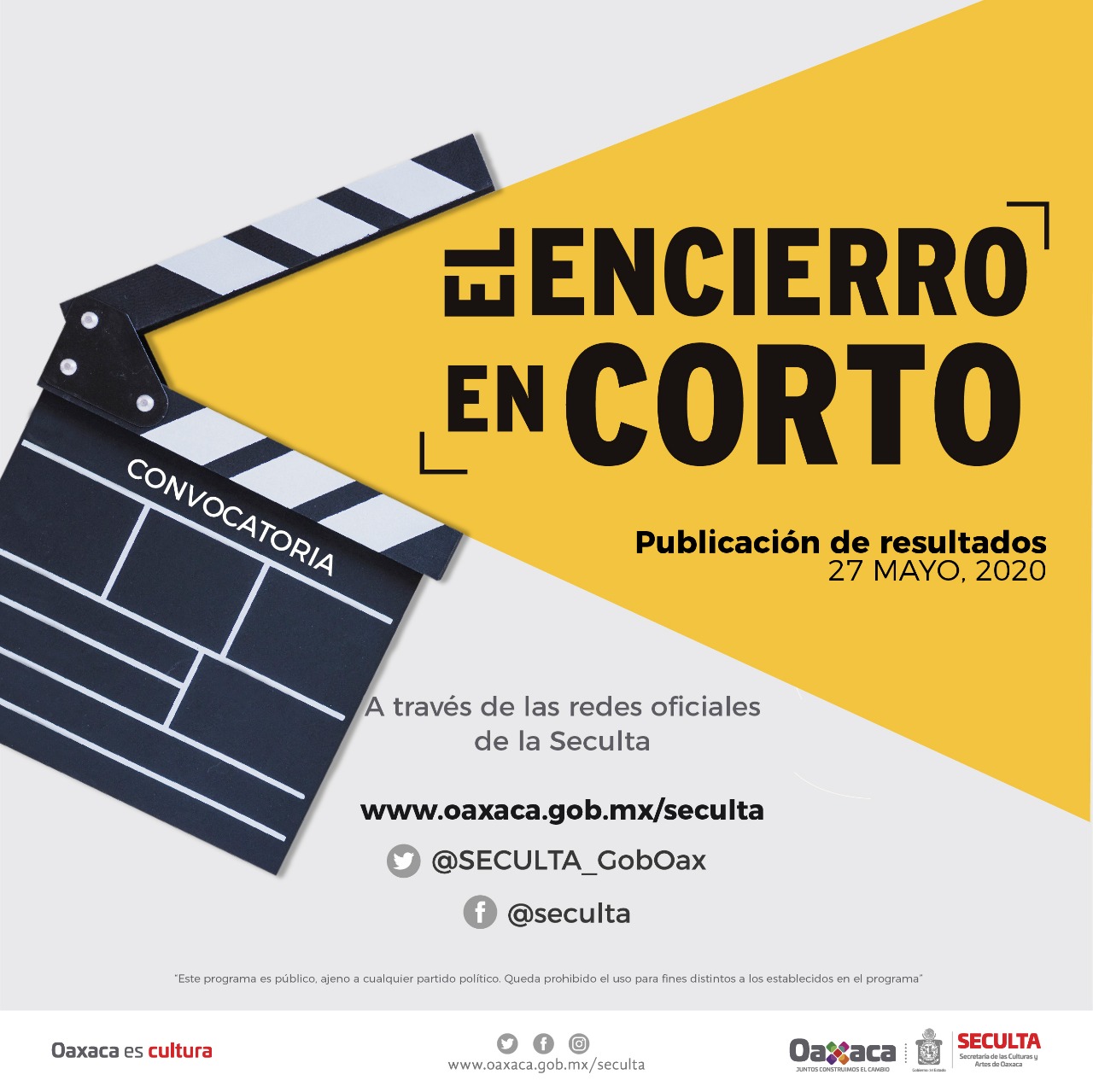 Seculta presentará resultados de la Convocatoria “El encierro en corto”
