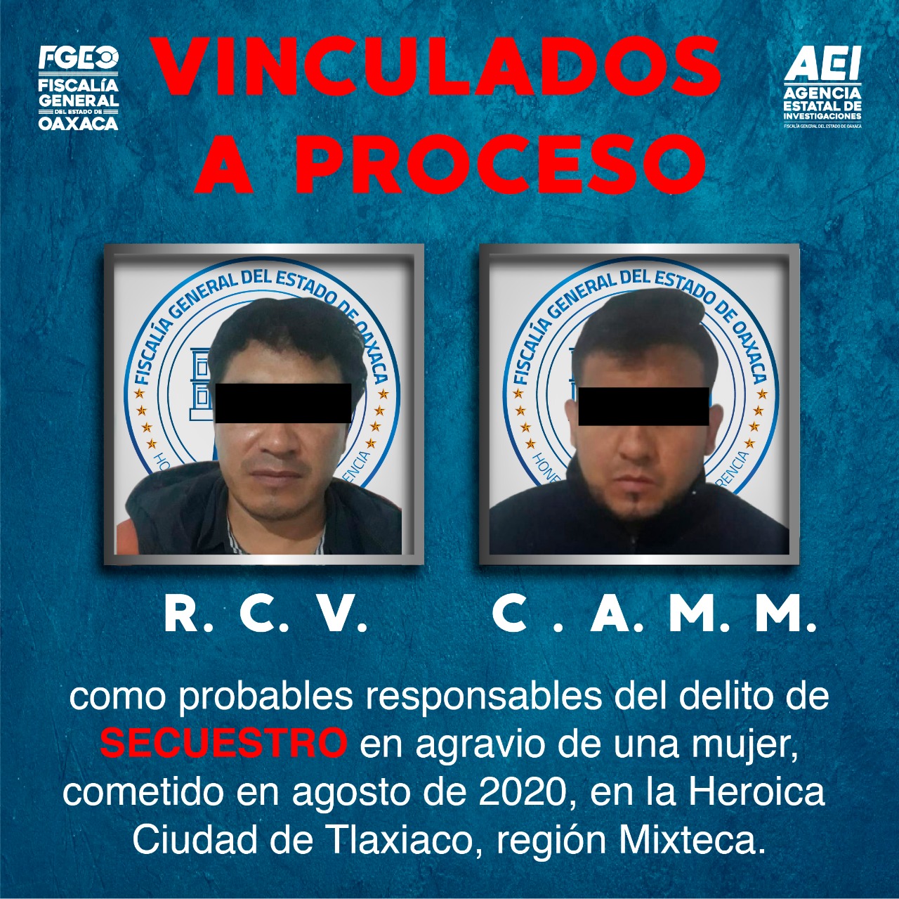 Logra Fiscalía General vincular a proceso a pareja de probables  secuestradores de una joven; hechos suscitados en Tlaxiaco