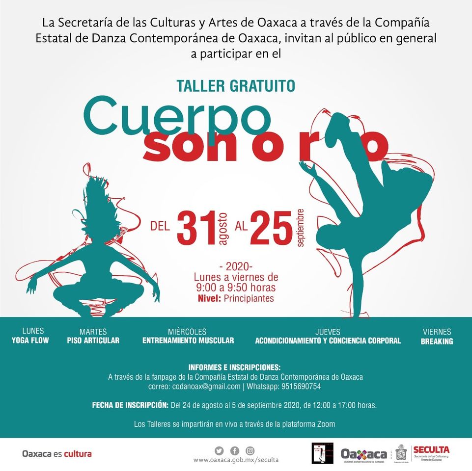 Seculta a través de la Compañía Estatal de Danza Contemporánea  invita a participar en talleres artísticos