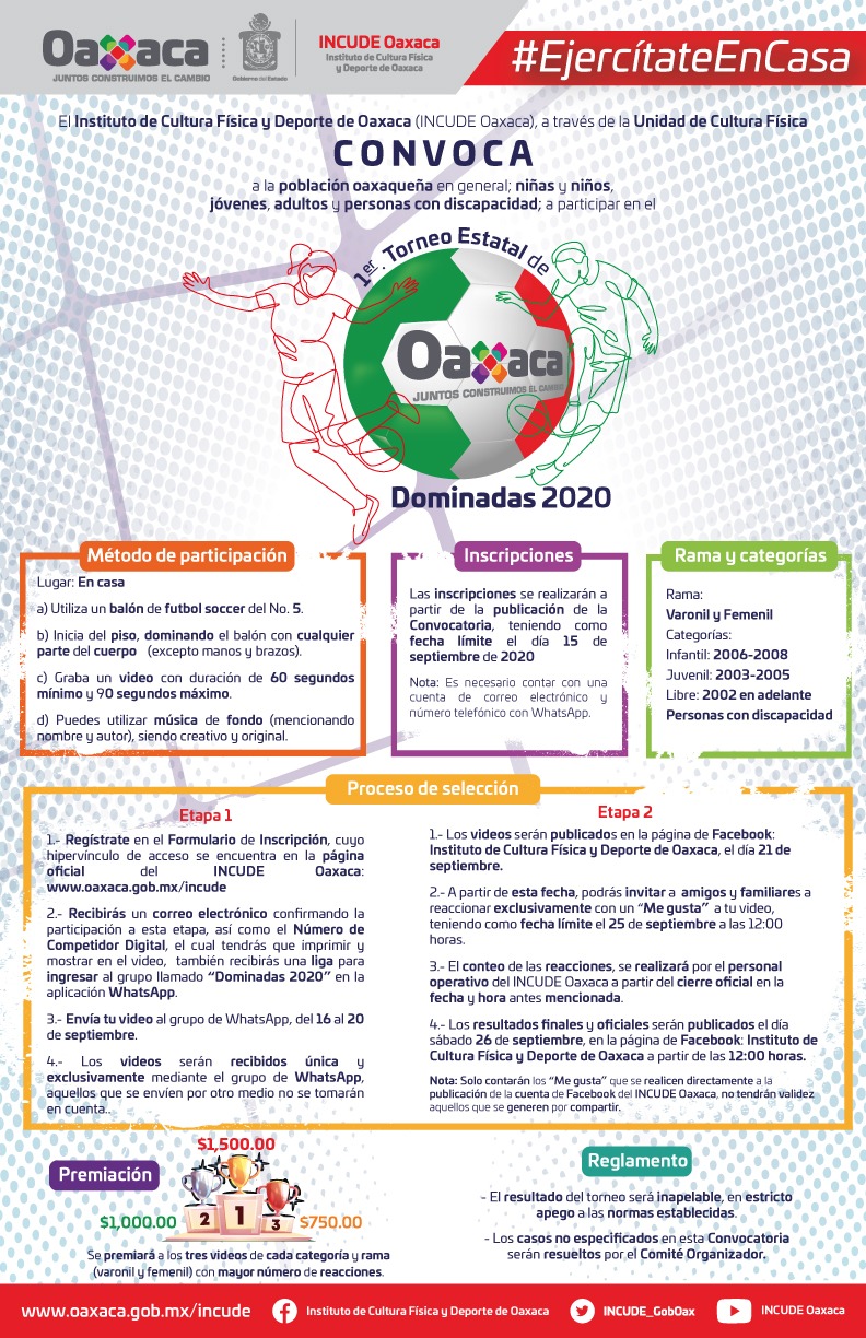 Incude Oaxaca invita a participar en el Primer Torneo Estatal de Dominadas 2020