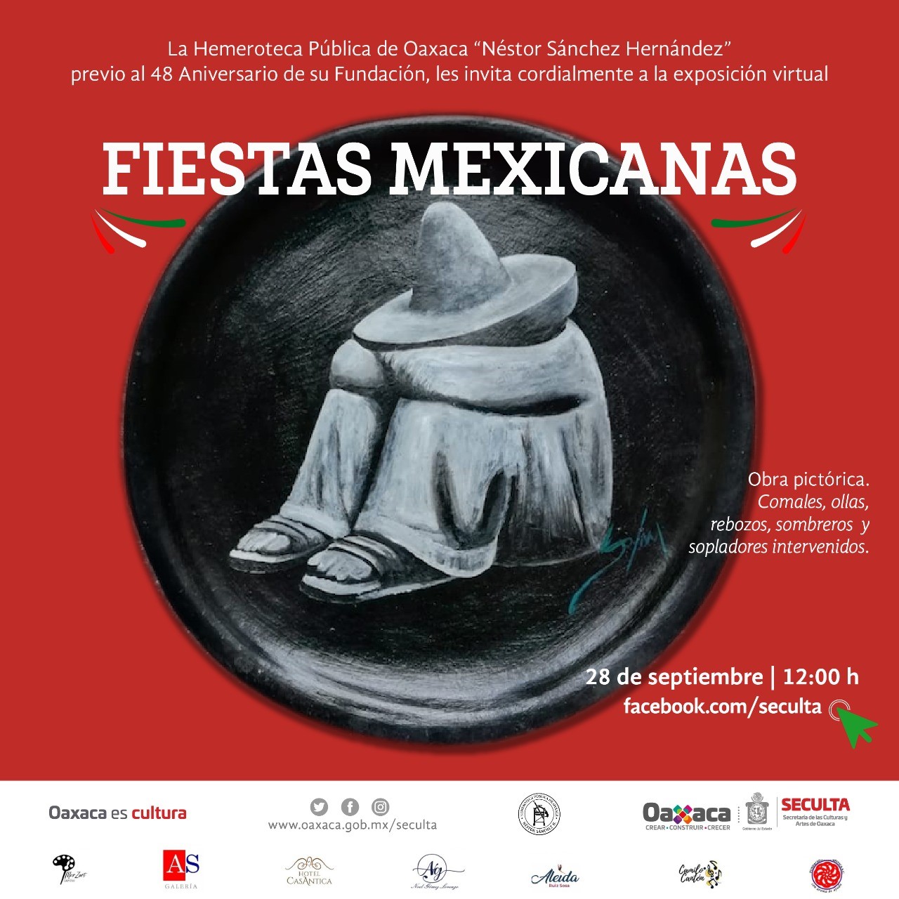 Presenta Hemeroteca Pública la exposición pictórica y de artes aplicadas “Fiestas Mexicanas”