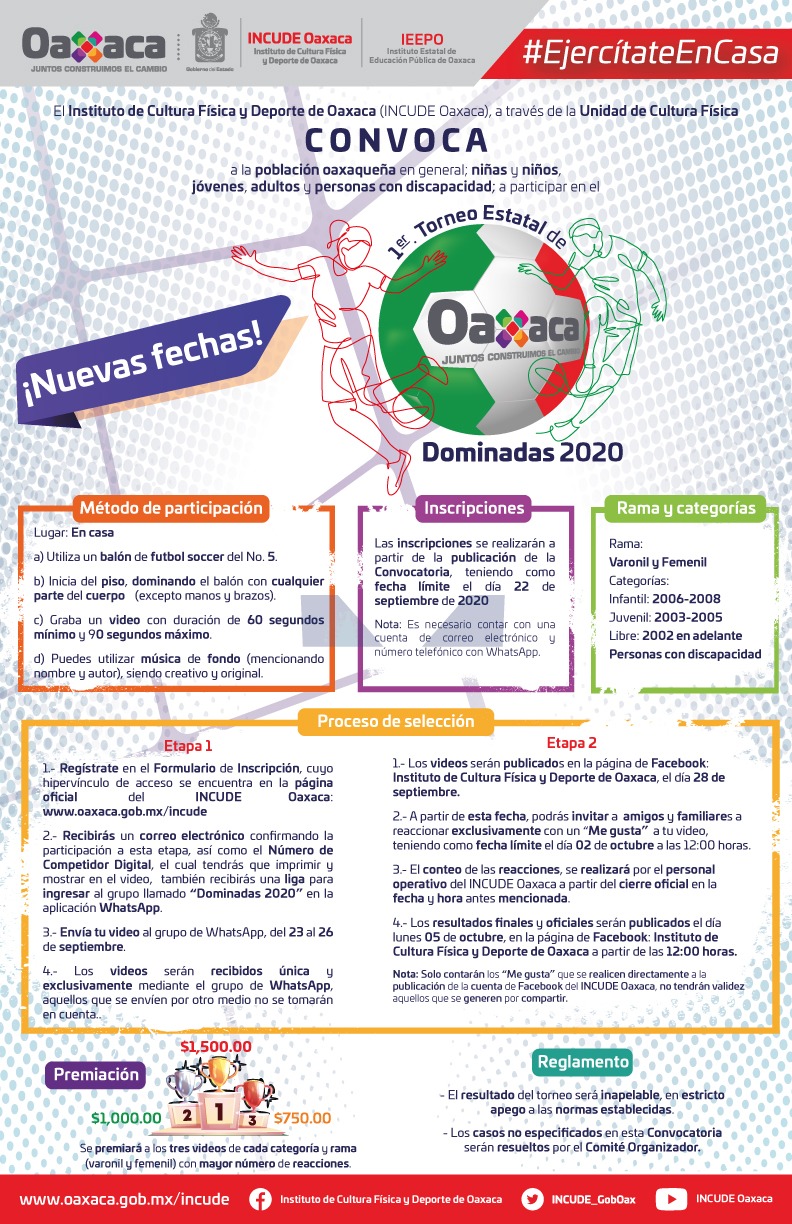 Incude Oaxaca prolonga las inscripciones para el Primer Torneo Estatal de Dominadas 2020