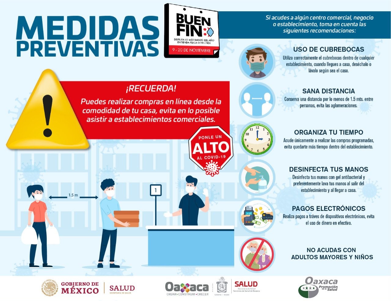 Exhorta SSO evitar aglomeraciones y procurar las  medidas sanitarias durante el Buen Fin