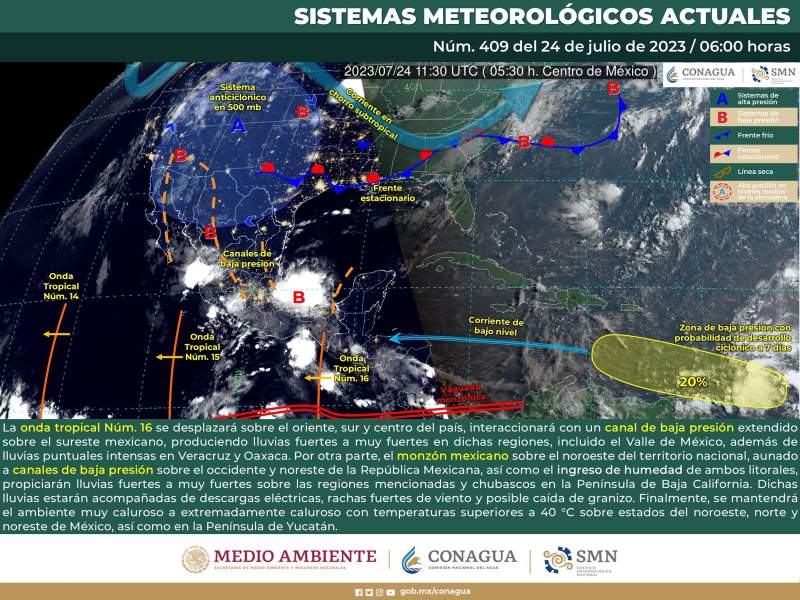 Onda tropical número 16 continuará dejando lluvias